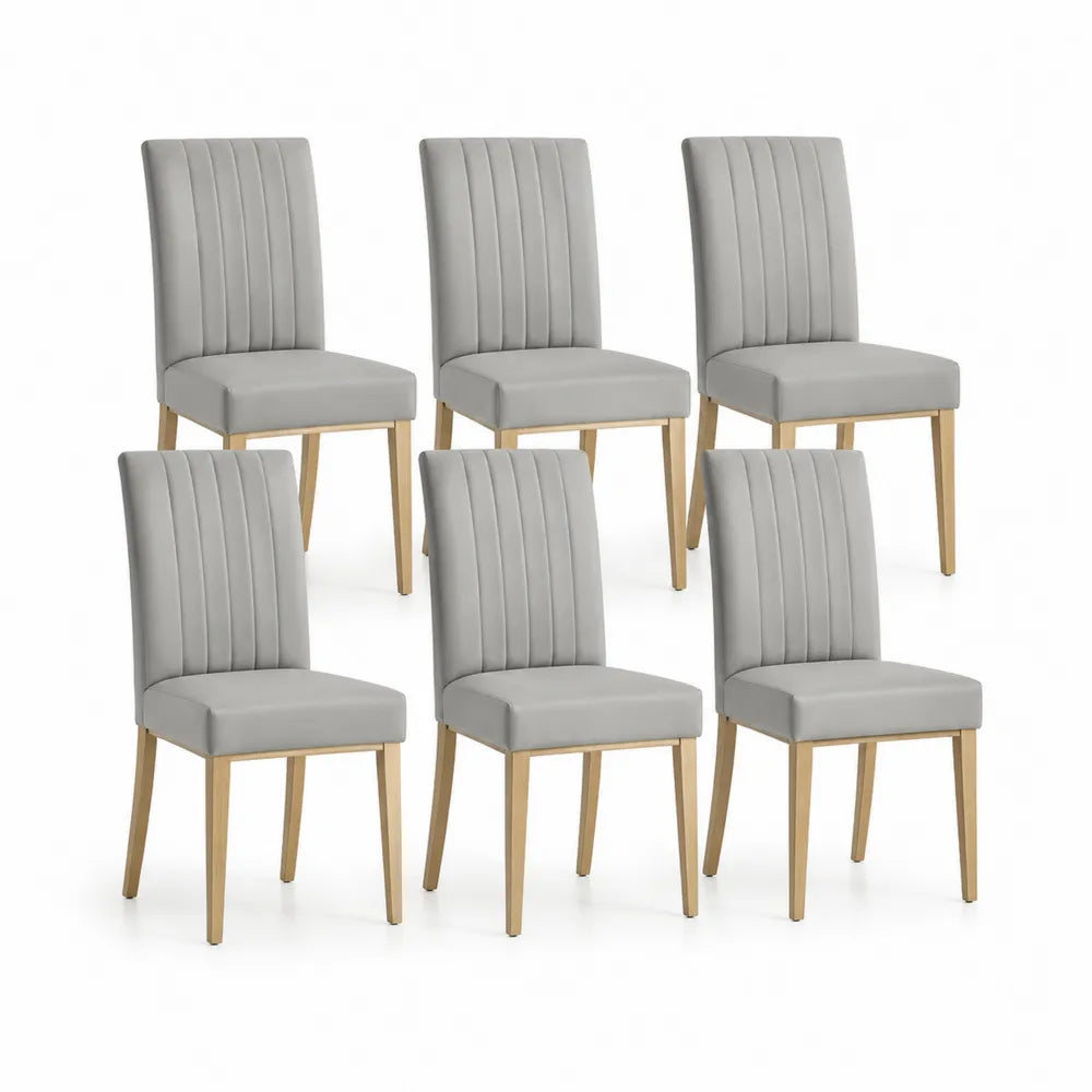Esszimmerstühle 6er Set 44 x 56 x 98 cm Polsterstühle Stoff Grau Massivholzbeine Natur