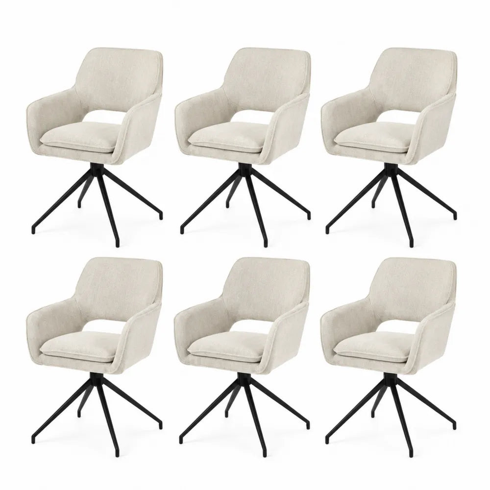 Esszimmerstuhl Set 6 Stück Sitzschale Stoff Polsterstuhl Metallgestell Schwarz offene Rückenlehne Beige ca 84 cm