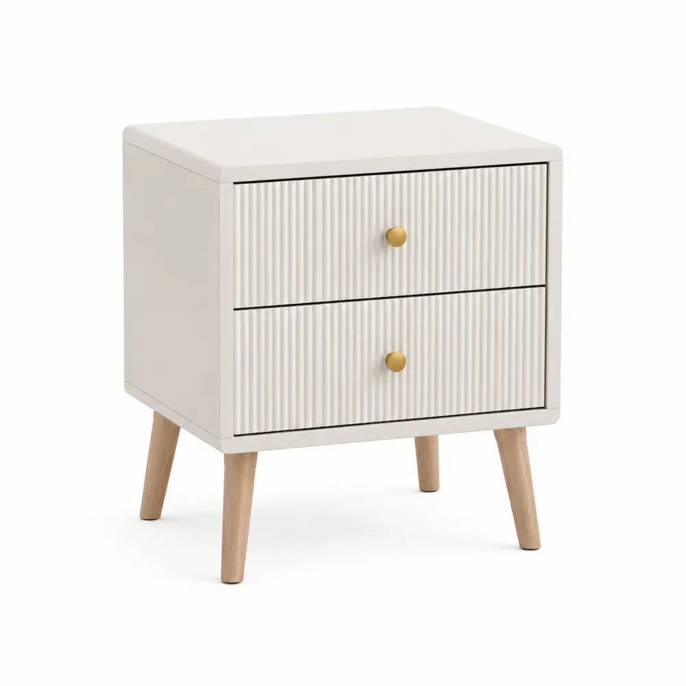 Nachttisch mit 2 Schubladen 50 x 40 x 50 cm Holz MDF Spanplatte Cremeweiß Naturholz Gold rechteckig