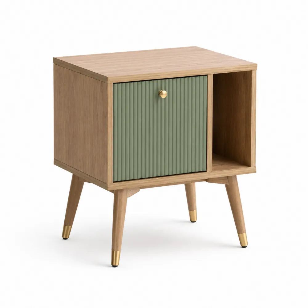 Nachttisch mit Schublade und offenem Fach 50 x 40 x 55 cm MDF Spanplatte Eichefarben Salbeigrün rechteckig