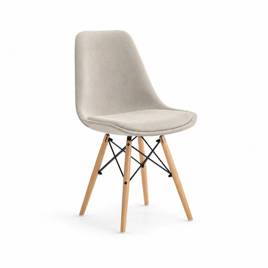 Esszimmerstuhl Polsterstuhl Stoff Sitzschale Holzbeine Metallverstrebung Beige Naturholz Schwarz 45 cm 52 cm 82 cm
