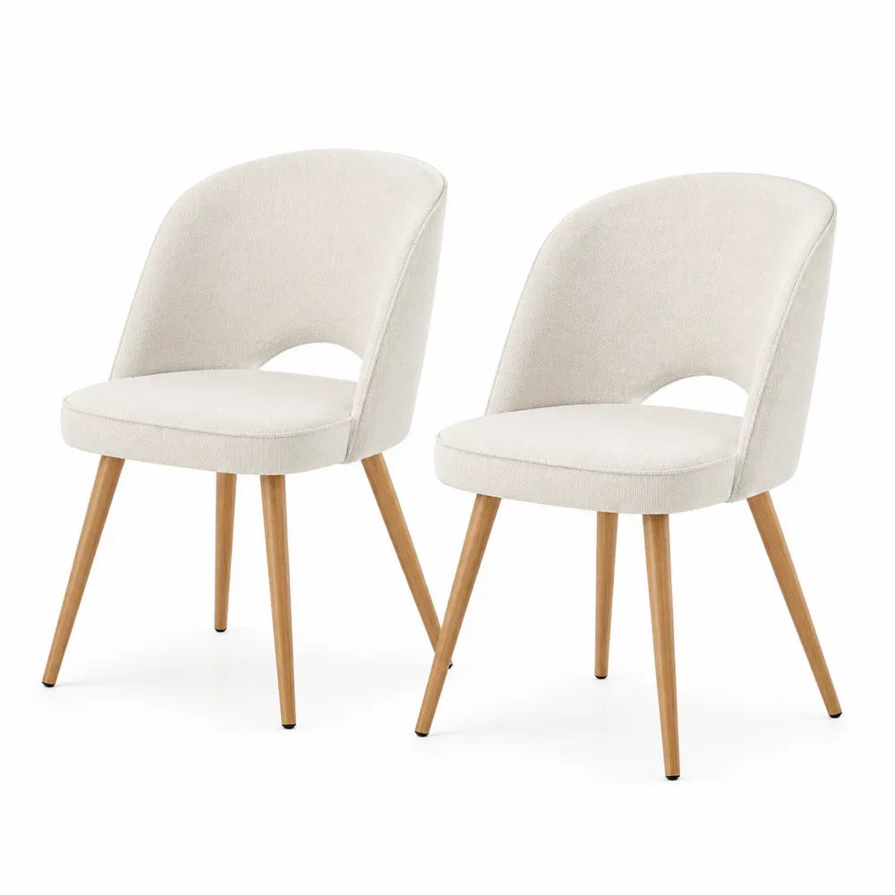 Esszimmerstühle Set 2 Stück Polsterstuhl Stoffbezug Beige Holzbeine ca 45 x 52 x 82 cm