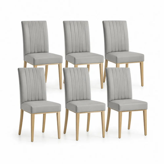 Esszimmerstühle 6er Set 44 x 56 x 98 cm Polsterstühle Stoff Grau Massivholzbeine Natur