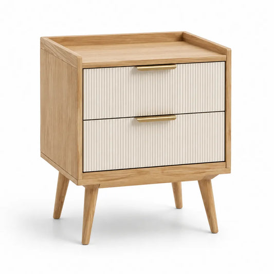 Nachttisch mit 2 Schubladen MDF Spanplatte Eiche Naturholz Cremeweiß Gold 50 x 40 x 55 cm rechteckig