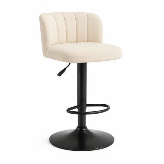 Barhocker höhenverstellbar Drehhocker mit Rückenlehne Kunstleder Sitz Metallgestell Beige Schwarz ca 45 x 45 x 90-110 cm