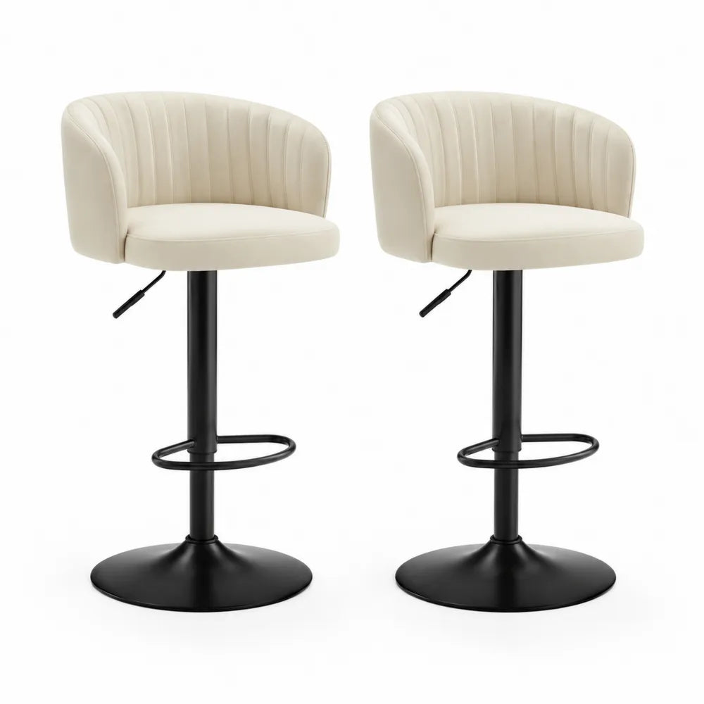 Barhocker 2er Set höhenverstellbar drehbar PU Kunstleder Sitz Metallgestell Schwarz Beige Sitzhöhe 60 cm bis 80 cm
