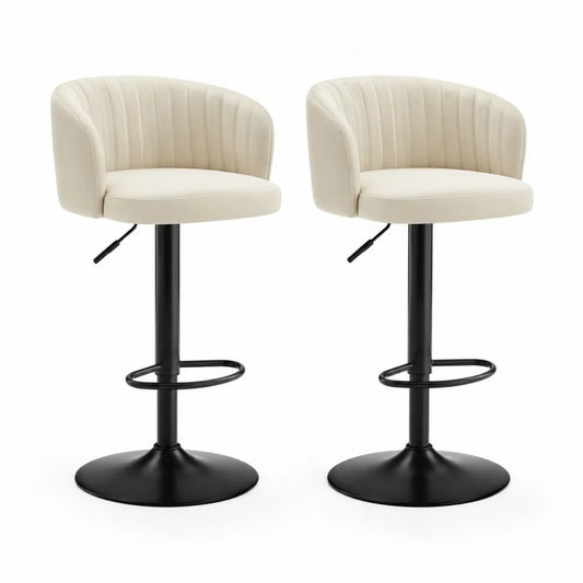 Barhocker 2er Set höhenverstellbar drehbar PU Kunstleder Sitz Metallgestell Schwarz Beige Sitzhöhe 60 cm bis 80 cm