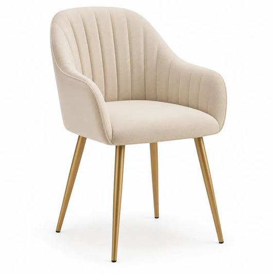 Esszimmerstuhl Polsterstuhl 52 x 58 x 82 cm Stoff Beige Metallbeine Gold gepolstert mit Armlehnen