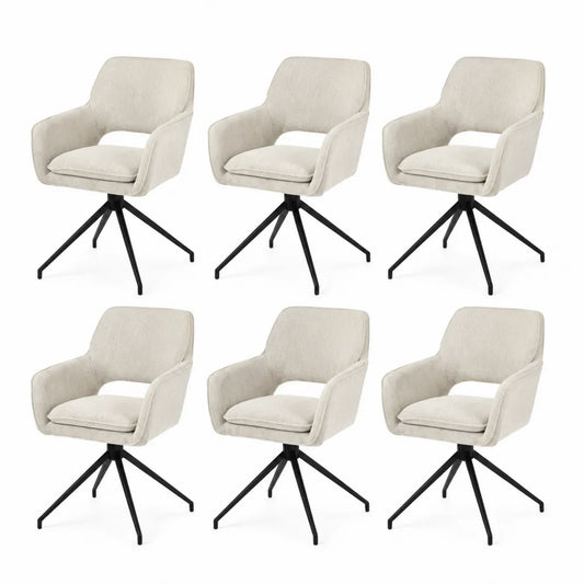 Esszimmerstuhl Set 6 Stück Sitzschale Stoff Polsterstuhl Metallgestell Schwarz offene Rückenlehne Beige ca 84 cm