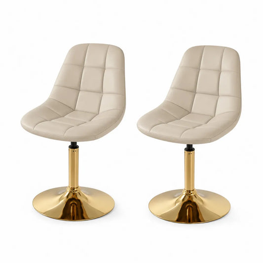 Barhocker 2er Set höhenverstellbar drehbar gepolstert Kunstleder Cremeweiß Gold Rundbasis ca 45 cm x 40 cm x 88-108 cm