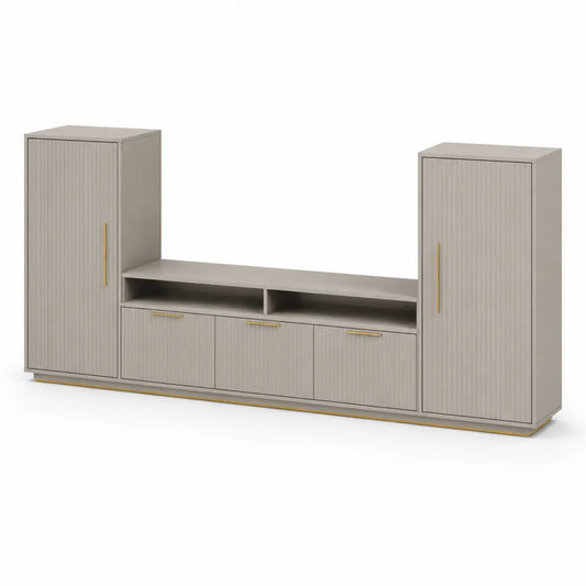 Wohnwand Set 3-teilig mit TV Lowboard und 2 Hochschränken 240 x 40 x 140 cm Holzwerkstoff rechteckig Greige Goldfarben