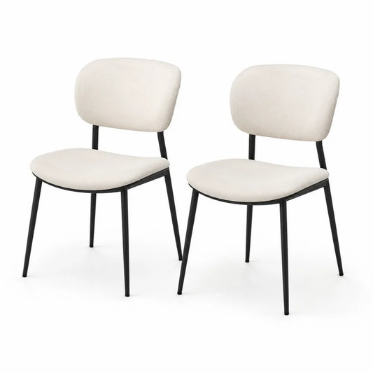 Esszimmerstühle 2er Set gepolstert ohne Armlehnen Stoffbezug Beige Metallbeine Schwarz ca 50 cm x 55 cm x 78 cm